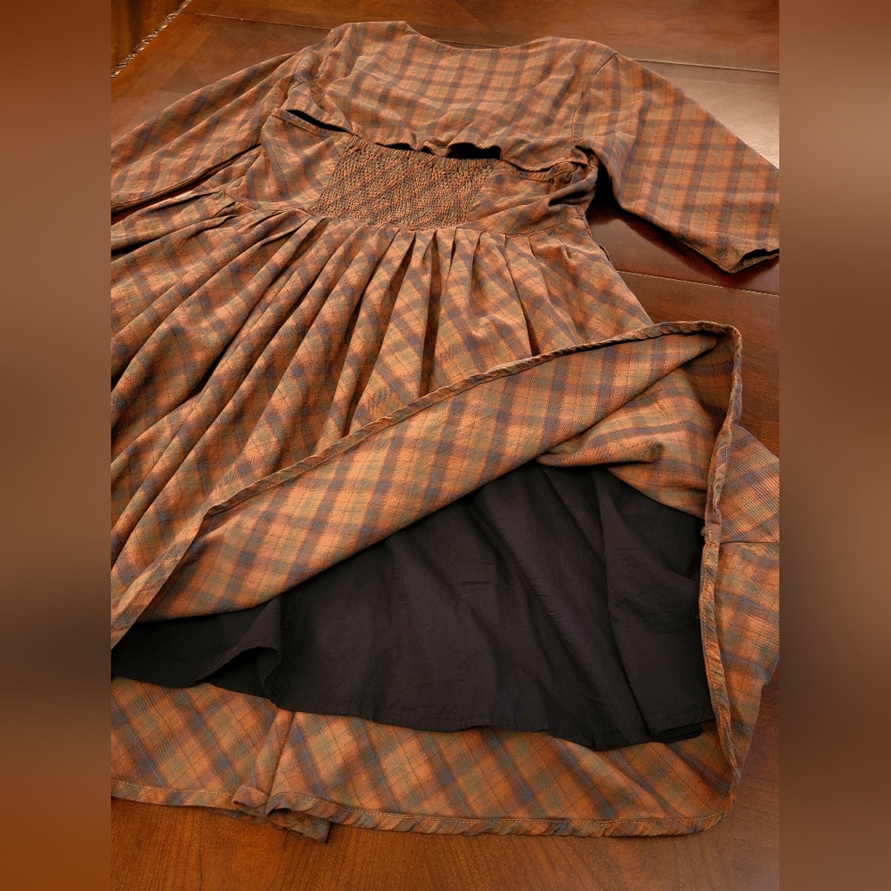 3X/24W eshakti Zapelle Cotton Plaid Bustier style dress brown blue organge - Picture 3 of 9